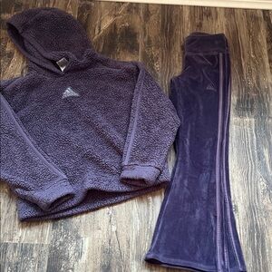 Adidas Deep Purple Fleece Hoodie and Pants
